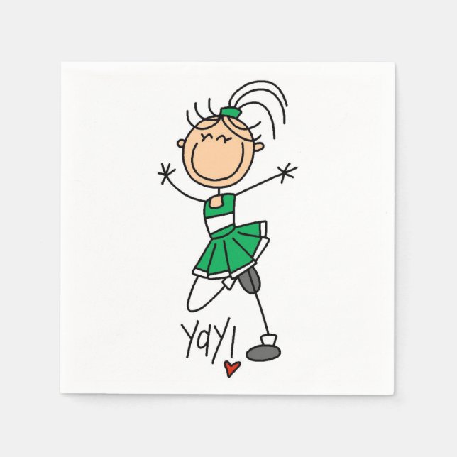 Green Stick Figure Cheerleader Paper Napkins (Front)
