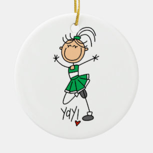 Green Stick Figure Cheerleader t-shirts and Gifts Ceramic Ornament