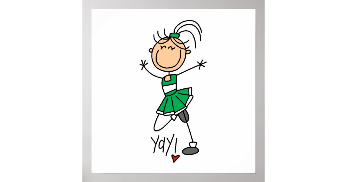 Green Stick Figure Cheerleader T Shirts And Gifts Poster Zazzle Com
