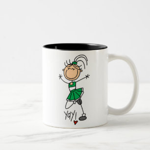 Green Stick Figure Cheerleader t-shirts and Gifts Two-Tone Coffee Mug