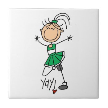 Green Stick Figure Cheerleader Tile by stick_figures at Zazzle