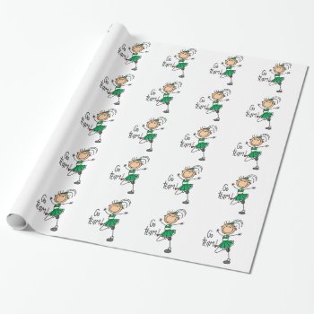 Green Stick Figure Cheerleader Wrapping Paper by valentines_store at Zazzle