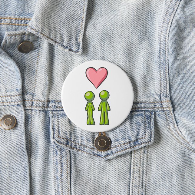 Green Stick Figure Couple Pink Heart Love Button (Creator Uploaded)