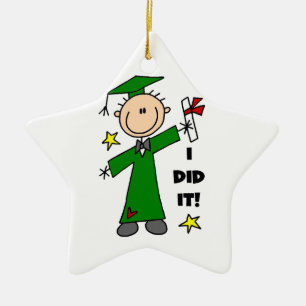 Green Stick Figure Male Graduate Ceramic Ornament