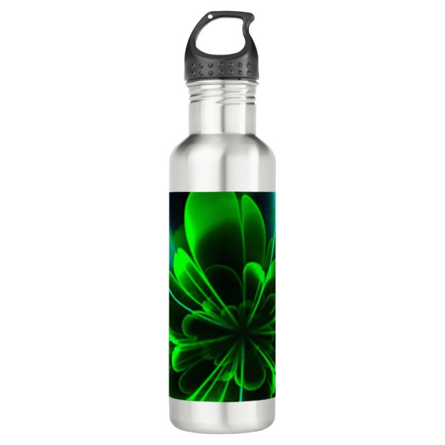 Green Stilized Corolla Bent Up Petals Stainless Steel Water Bottle (Front)
