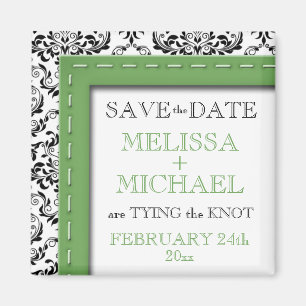 Green Stitched Damask Save the Date Magnet