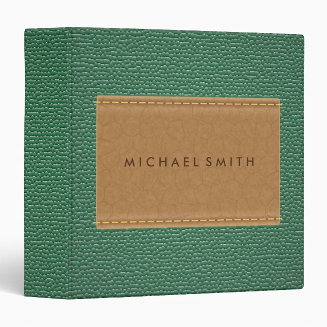 Green Stitched Leather 3 Ring Binder (Front/Spine)
