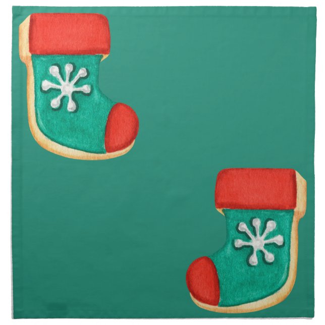 Green Stocking frosted cookie cloth dinner napkin (Front)