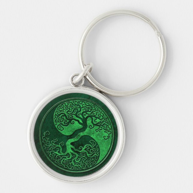 Green Stone Yin Yang Tree Keychain (Front)