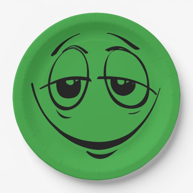 Green Stoned Eyes Face Funny Birthday Party Paper Plates (Front)