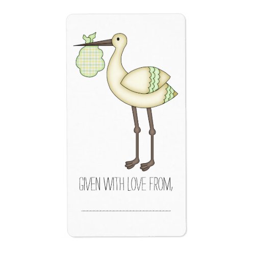 Green Stork Baby Shower Bookplate