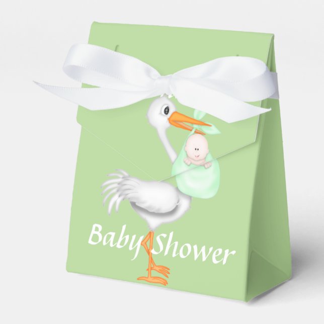 Green Stork Baby Shower Favor Box (Front Side)