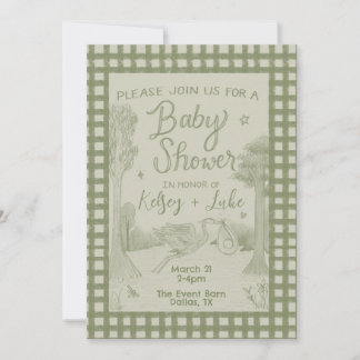 Green Stork Baby Shower Invitation