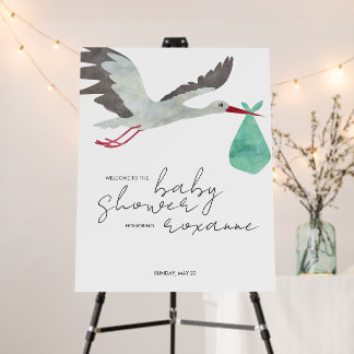 Green Stork Baby Shower Welcome Sign