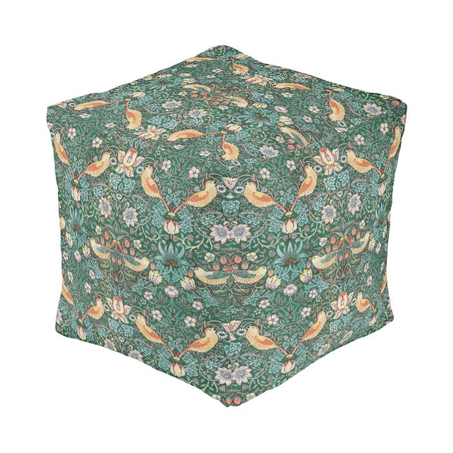 Green Strawberry Thief Ottoman (Angled Back)