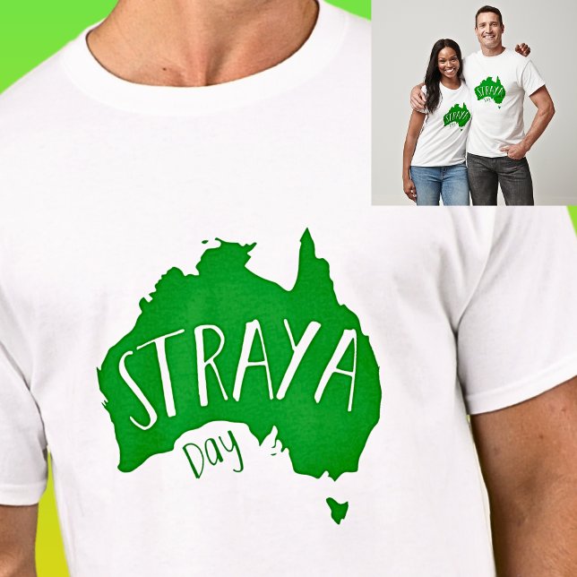 Green STRAYA Map for Australia Day on Light T-Shirt (Creator Uploaded)