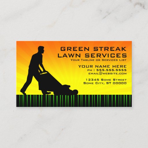 Customizable green streak lawn services business card template
