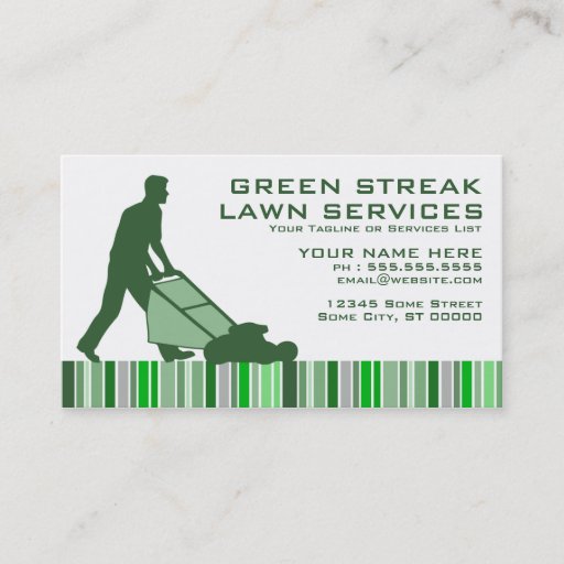 Customizable green streak lawn services business card