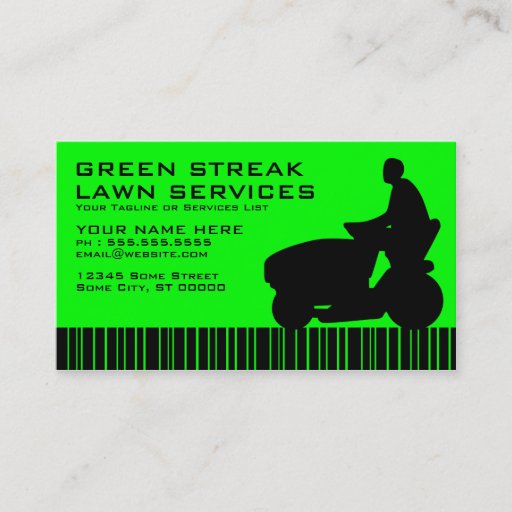 Customizable green streak lawn services business card
