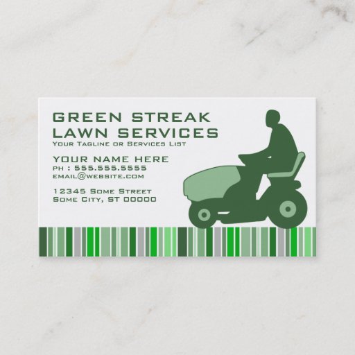 Customizable green streak lawn services business card templates