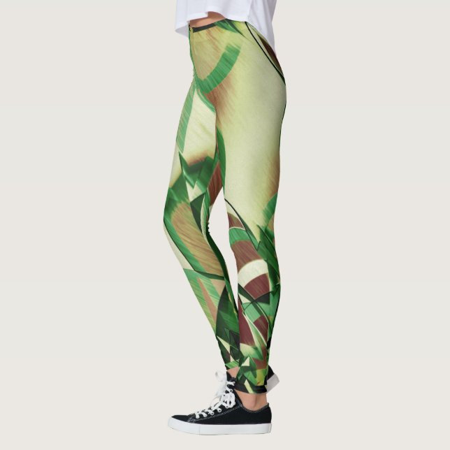 Green streaks on brown, drizzled image leggings (Left)