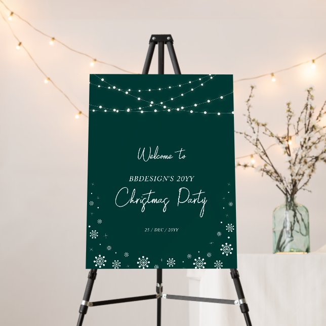 Green String Light & Snow Christmas Party Welcome Foam Board (In Situ (Stand))