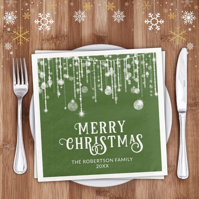 Green String Lights Christmas Party Paper Dinner Napkins (Creator Uploaded)