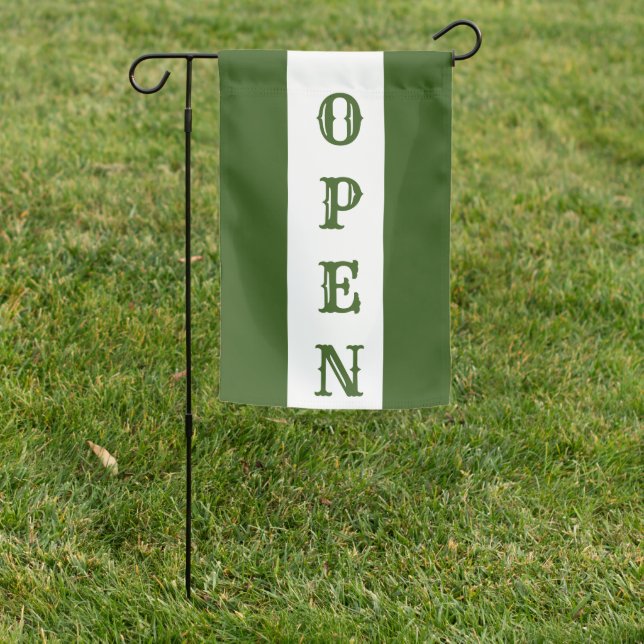 Green Stripe Antique Vertical Open Sign Flag (In SItu)