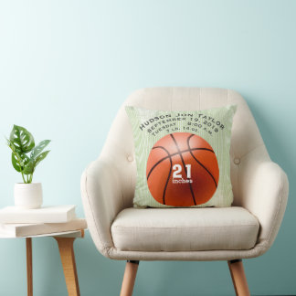 Green Stripe Basketball Boys Birth Record Throw Pillow