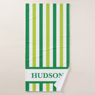 Green Stripe Bath Towel with Custom Name