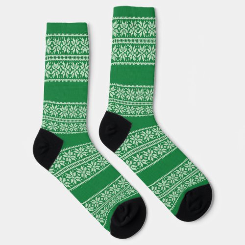 Green Stripe Christmas Flower Pattern Socks