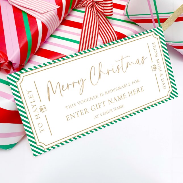 Green Stripe Christmas Gift Voucher Card (Creator Uploaded)