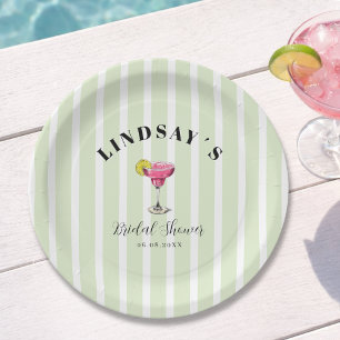 Green Stripe Cocktail Bridal Shower Paper Plates