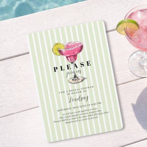 Green Stripe Cocktail Bridal Shower Party Invitation