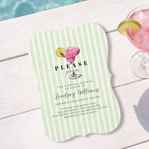 Green Stripe Cocktail Bridal Shower Party  Invitation