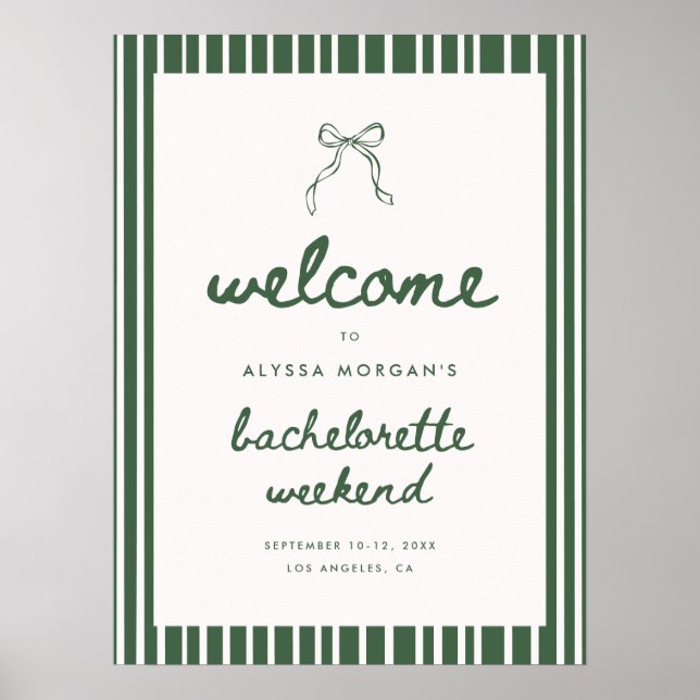 Green Stripe Coquette Bachelorette Weekend Welcome Poster (Front)