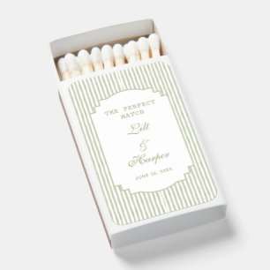 Green Stripe Custom Wedding Favor Engagement Party Matchboxes