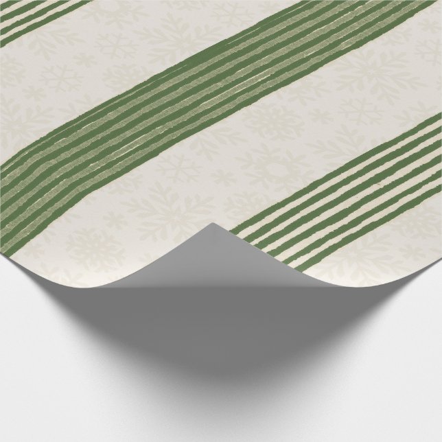 Green Stripe Delicate Snowflake Vintage Christmas  Wrapping Paper (Corner)