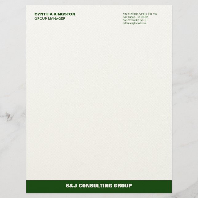 Green stripe ecru professional business company letterhead (Front)