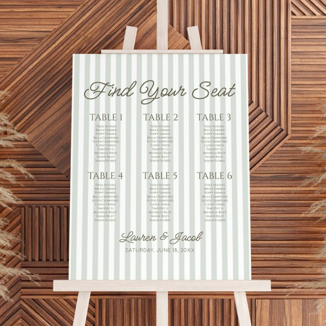 Green Stripe Find Seat Small Wedding Seating Chart Foam Board (Creator Uploaded)