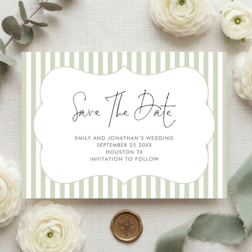 Green Stripe Frame Save the Date
