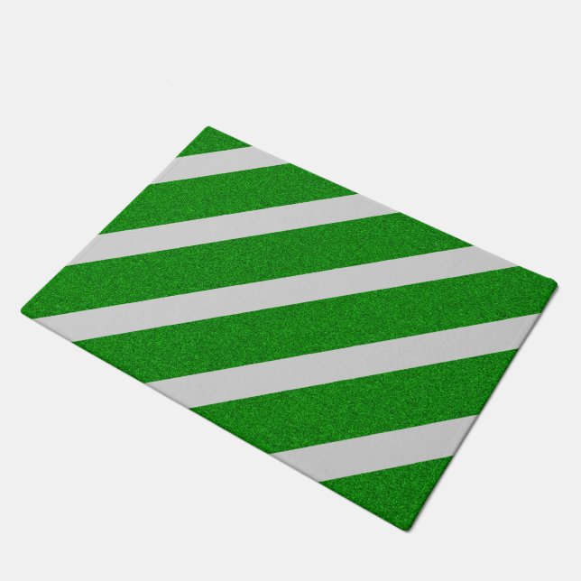 Green Stripe Glitter Doormat (Angled)