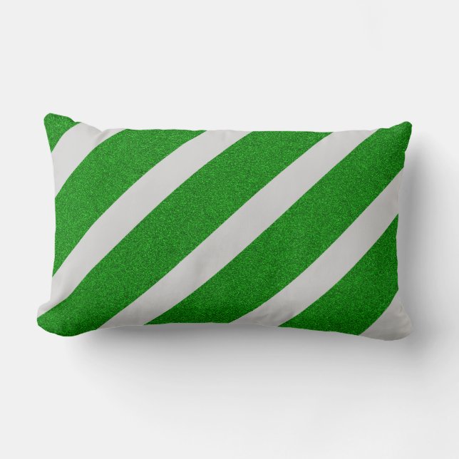 Green Stripe Glitter Lumbar Pillow (Front)