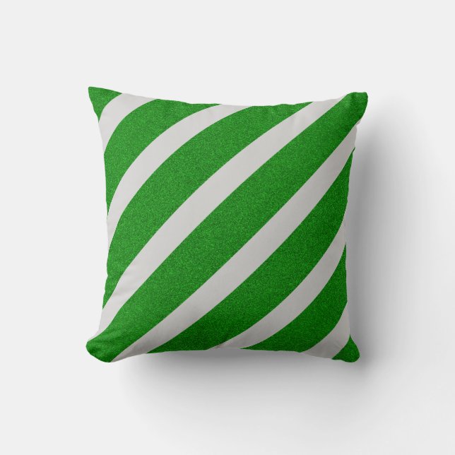 Green Stripe Glitter Throw Pillow (Front)