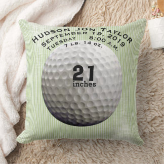 Green Stripe Golf Ball Boys Birth Record Throw Pillow