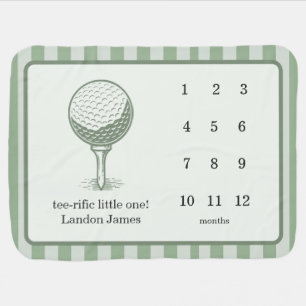 Green Stripe Golf Monthly Growth Tracker Milestone Baby Blanket