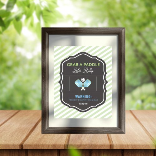 Green Stripe Grab a Paddle Pickleball Party Sign