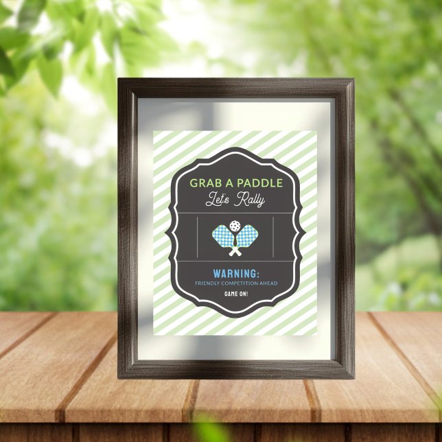 Green Stripe Grab a Paddle Pickleball Party Sign (Creator Uploaded)
