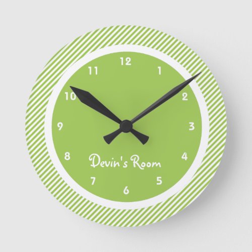 Green Stripe Kids Bedroom Round Clock