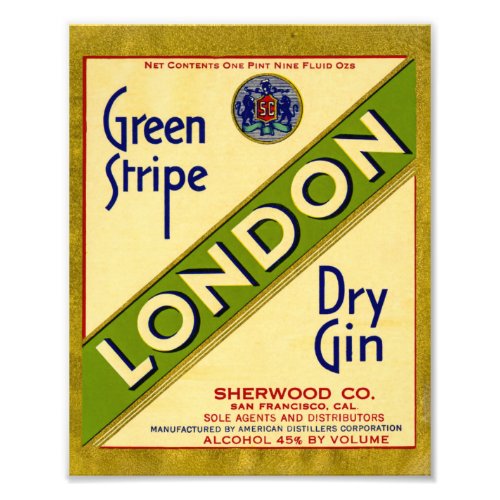 Green Stripe London Dry Gin packing label Photo Print